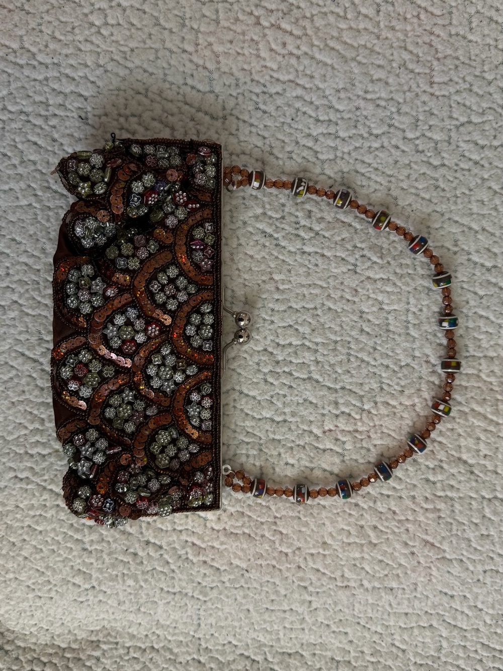 Embellished Brown Beaded Evening Clutch